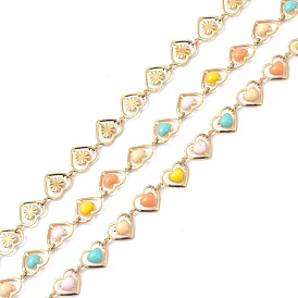 304 Stainless Steel & Enamel Link Chain, Long-Lasting Plated, Heart, Unwelded, with Spool