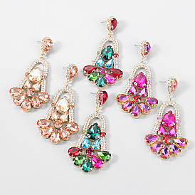 Sparkling Floral & Geometric Earrings for Women - Alloy, Glass & Rhinestone Party Ear Accessories