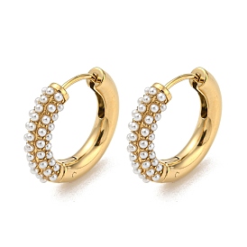 Ion Plating(IP) 304 Stainless Steel Huggie Hoop Earrings, Plastic Imitation Pearl Jewelry for Women