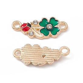 Alloy Connector Charms, with Crystal Rhinestone and Enamel, Clover Links with Ladybug