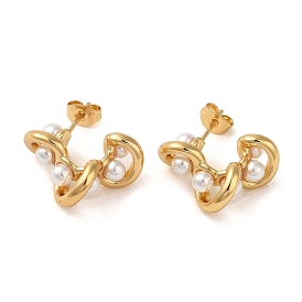 Twist 304 Stainless Steel Stud Earrings, Plastic Imitation Pearl Earrings for Women
