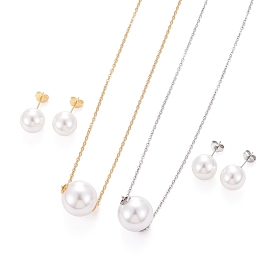 304 définit bijoux en acier inoxydable, pendentif chaînes torsadées colliers et boucles d'oreilles, avec une perle d'imitation en plastique, fermoirs pinces de homard et écrous d'oreille, boule