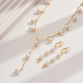 Elegant Brass Imitation Pearl Necklace and Earrings Set for Women