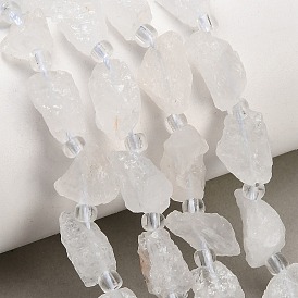 Natural Quartz Crystal Beads Strands, Rock Crystal, Raw Rough, Nuggets, with Seed Beads