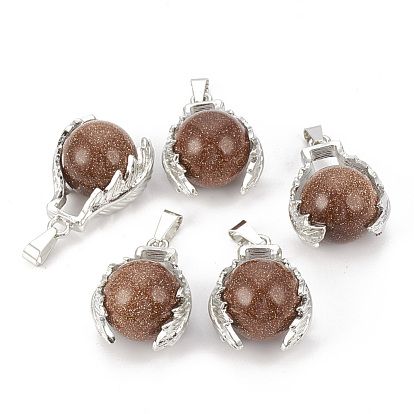 Gemstone Pendants, with Alloy Findings, Round