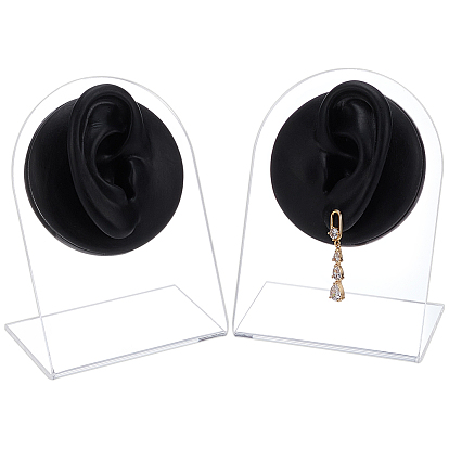 2Pcs 2 Styles Soft Silicone Ear Displays Mould, Earrings Ear Stud Display Teaching Tools for Piercing Suture Acupuncture Practice, with 2Pcs Acrylic Display Pedestals