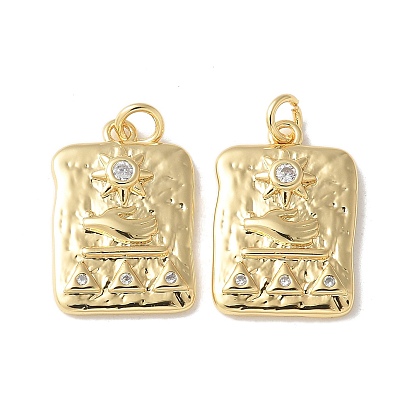 Латунные микропаве прозрачные подвески с фианитом, прямоугольник с солнечными чарами, без кадмия и без свинца, долговечный, стойки покрытие, с целью перехода в кольце