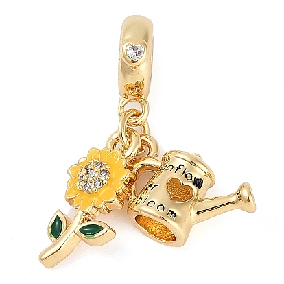Стойка покрытие латунь прозрачный кубический цирконий европейские подвески-шармы, эмалированные подвески для цветов и лейки с большим отверстием, реальный 18 k позолоченный, долговечный, без кадмия и без свинца