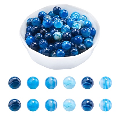 Natural Striped Agate/Banded Agate Beads Strands, Dyed, Round