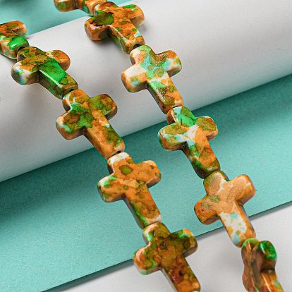 Spray Painted Synthetic Turquoise Beads Strands, Cross