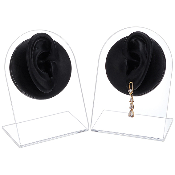 2Pcs 2 Styles Soft Silicone Ear Displays Mould, Earrings Ear Stud Display Teaching Tools for Piercing Suture Acupuncture Practice, with 2Pcs Acrylic Display Pedestals