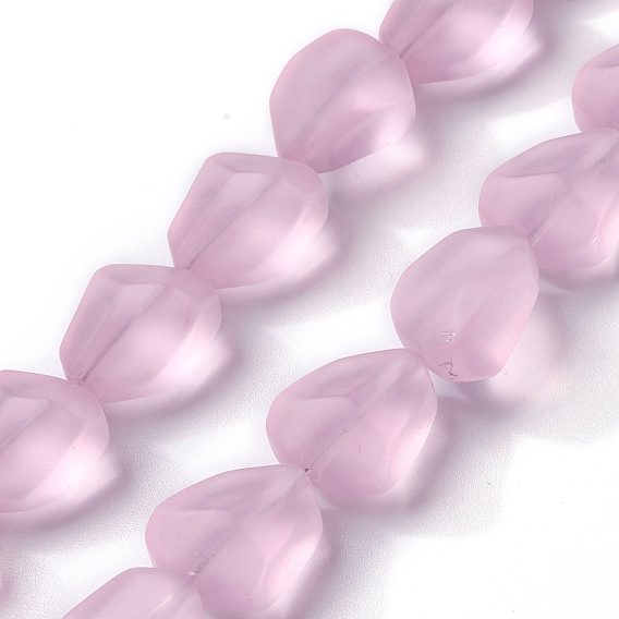 Brins de perles de verre dépoli transparentes, nuggets