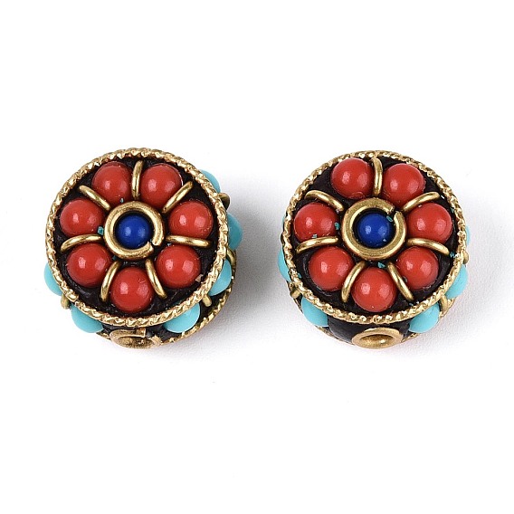 Индонезийские бусины ручной работы, плоско-круглые, со смолой и непокрытой латунью