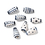 Handmade Porcrlain Beads, Blue and White Porcelain, Teardrop with Stripes and Dot Pattern