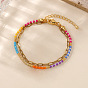 Женские двухслойные браслеты из стеклянных радужных бусин., с цепью из нержавеющей стали