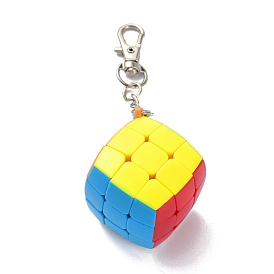 Porte-clés en plastique, avec fermoirs mousqueton en fer platine, cube magique