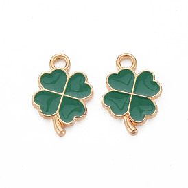 Alloy Enamel Pendants, Clover, Light Gold