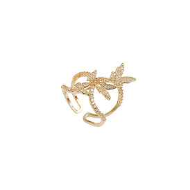 Открытое кольцо-манжета с бабочкой из прозрачного кубического циркония, массивное кольцо для женщин с покрытием из латуни