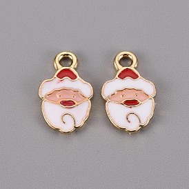 Golden Plated Alloy Enamel Pendants, for Christmas, Christmas Santa Claus, Cadmium Free & Lead Free