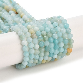 Natural Flower Amazonite Beads Strands, Faceted, Round, Grade A