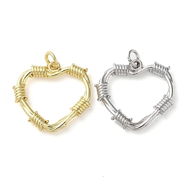 Eco-Friendly Rack Plating Brass Pendants, with Jump Ring, Long-Lasting Plated, Lead Free & Cadmium Free, Heart Charms