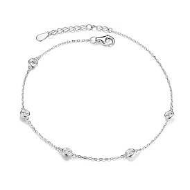 Sterling Silver Clear Cubic Zirconia Round Link Chain Bracelets