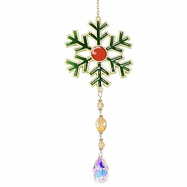 Christmas Alloy Snowflake & Iron & Eanmel Wind Chime, for Garden Outdoor Hanging Decoration