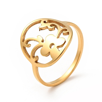 201 Stainless Steel Flower of Life Finger Ring for Women