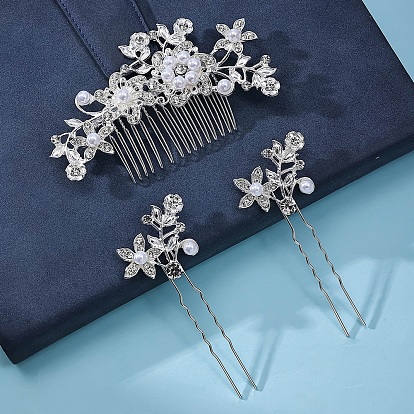 3шт. гребни для волос из сплава со стразами, аксессуары для волос для женщин, цветок