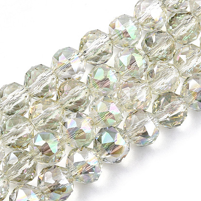 Electroplate Transparent Glass Beads Strands, Faceted, Round