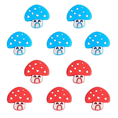 10Pcs 2 Colors Silicone Beads, Mushroom