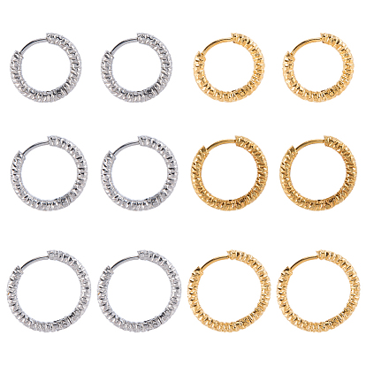 24 шт. 6 стили 303 серьги-кольца из нержавеющей стали с текстурой для женщин, с 316 штифтами для сережек