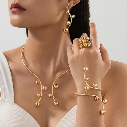 Наборы из круглого железного бисера, ошейника, серег-гвоздиков, браслетов-манжет и колец