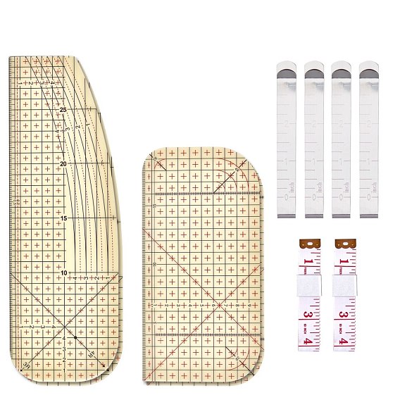Sewing Tool kits, Include Hot Ironing Measuring Ruler, Soft Tape Measure and Stainless Steel Hemming Clips