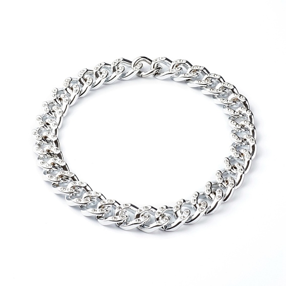 CCB Plastic Rhinestone Curb Chain Necklaces, with 
304 Stainless Steel Gate Rings