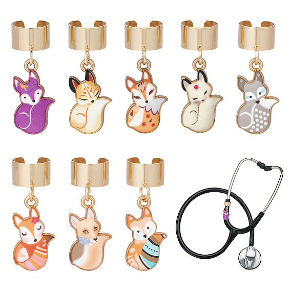 8шт. сплав эмалированный стетоскоп лиса подвеска украшения, с 304 фурнитурой из нержавеющей стали, золотые