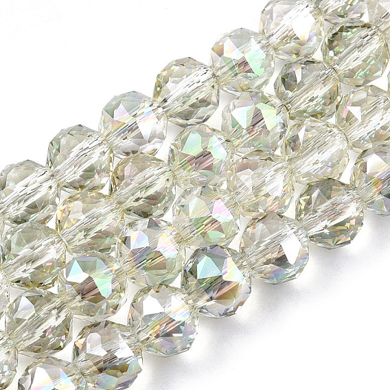 Electroplate Transparent Glass Beads Strands, Faceted, Round