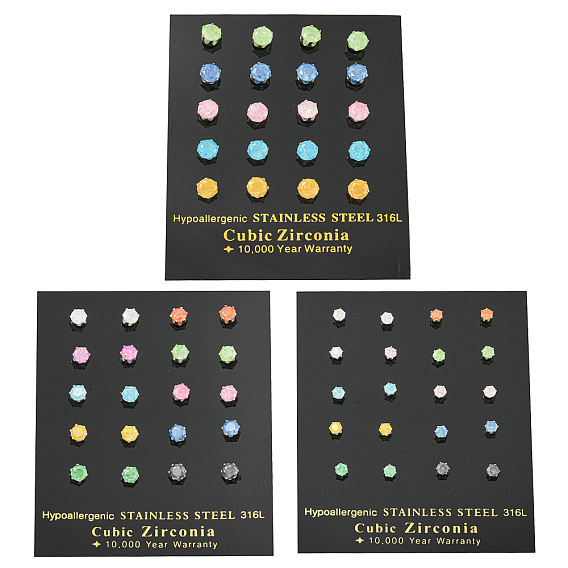 304 из нержавеющей стали серьги, со стеклянными бусинами, цвет нержавеющей стали