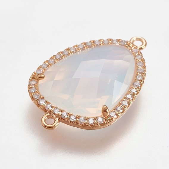 Латунные микро проложить кубических ссылки циркония, с имитационным нефритовым граненым стеклом, треугольные, золотой свет