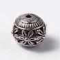 Round Tibetan Style Alloy Hollow Beads, 15x14mm, Hole: 2mm
