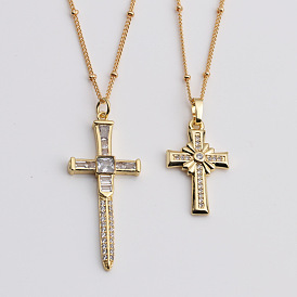 Stylish Copper Zirconia Cross Pendant Necklace for Women - European Fashion Jewelry Accessory