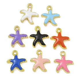 Rack Plating Brass Enamel Pendants, Long-Lasting Plated, Lead Free & Cadmium Free, Real 18K Gold Plated, Starfish Charm