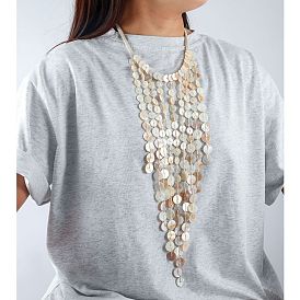 Ожерелья-нагрудники из хлопковой веревки с длинными кисточками из смоляных дисков и цепочками на концах из сплава для женщин, платина