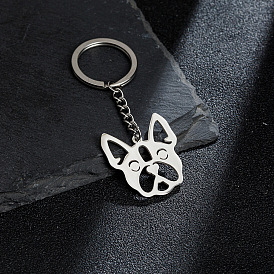 201 Stainless Steel Hollow Dog Pendant Keychain, for Car Backpack Pendant Gift