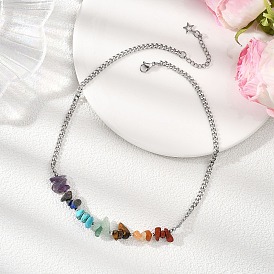 Ожерелья из бисера с кусочками драгоценных камней чакры, с витыми цепями из нержавеющей стали 304