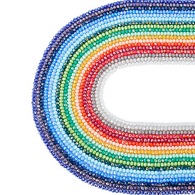 18 пряди 18 цвета гальванических стеклянных бусин пряди, непрозрачный сплошной цвет, с покрытием AB цвета, граненые, рондель