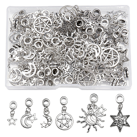 60Pcs 6 Style Tibetan Style Alloy European Dangle Charms, Large Hole Beads, with Iron Findings