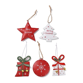 Christmas Theme Iron Big Pendant Decoration, Hemp Rope Christmas Tree Party Hanging Ornaments
