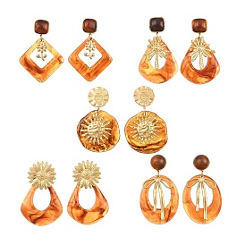 304 Pendientes colgantes de acero inoxidable y resina para mujer, dorado
