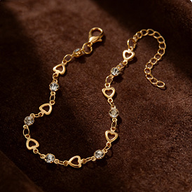 Pulseras de cadena con eslabones en forma de corazón, de aleación, cristal y diamantes de imitación para mujer
